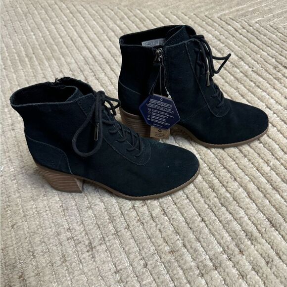 TOMS Evelyn Heeled Black Suede Boot Size 6.5 - Picture 4 of 12
